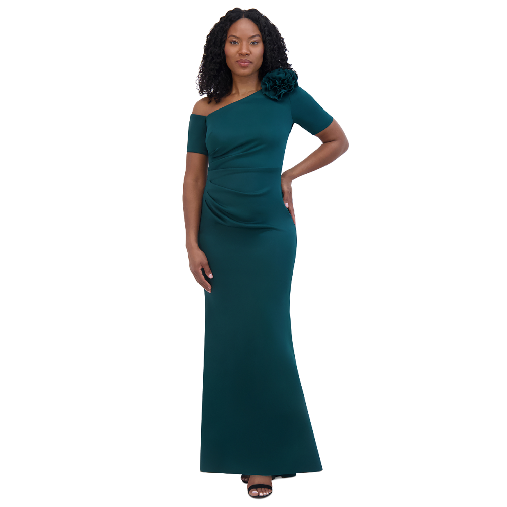 Jessica Howard Petite Asymmetric Neck Scuba Dress Hunter Qwixit 14429