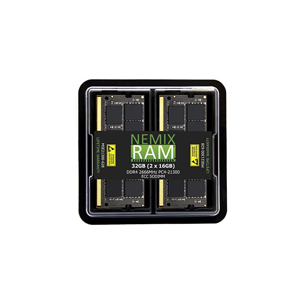 32GB Kit 2x16GB DDR4 2666 PC4 21300 ECC SODIMM 2Rx8 Memory Upgrade by NEMIX RAM Qwixit 11319