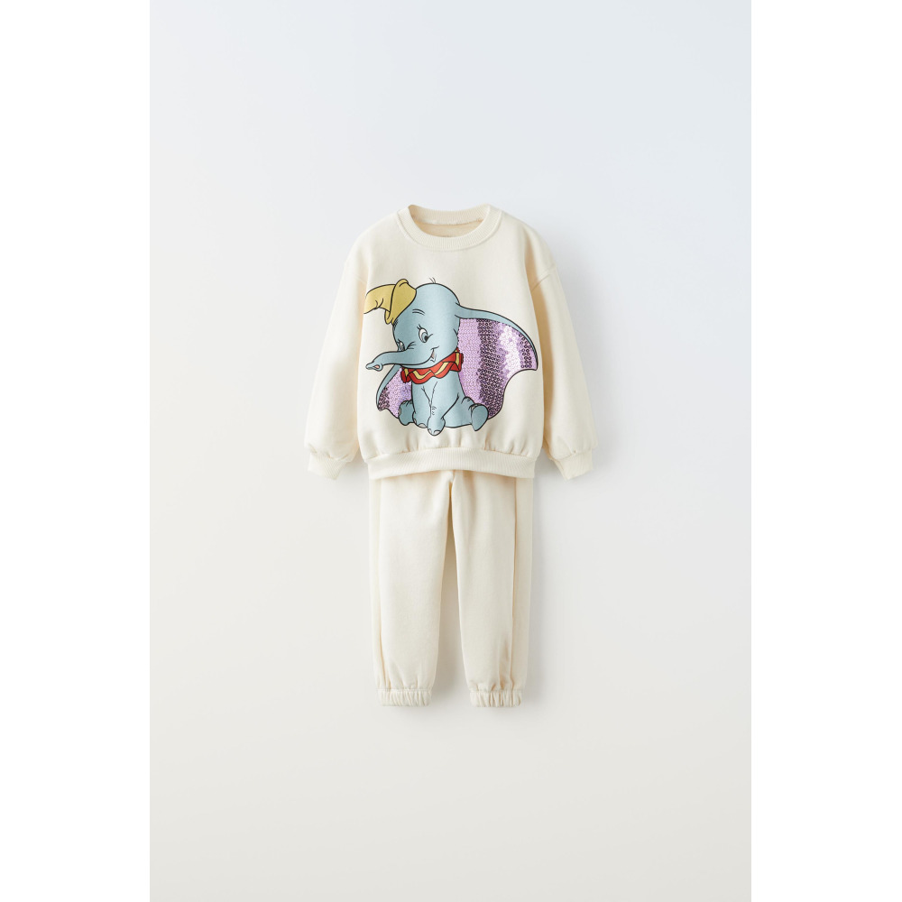 Zara DUMBO DISNEY PLUSH SWEATSHIRT AND PANTS MATCHING SET Ecru Qwixit