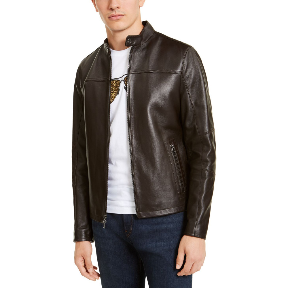 Michael Kors Men s Leather Racer Jacket Created for Macy s CHOCOLATE Qwixit