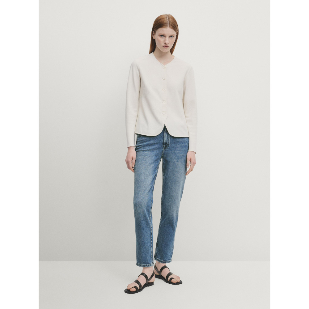 Massimo Dutti Mid waist slim cropped fit jeans Light blue Qwixit 12972