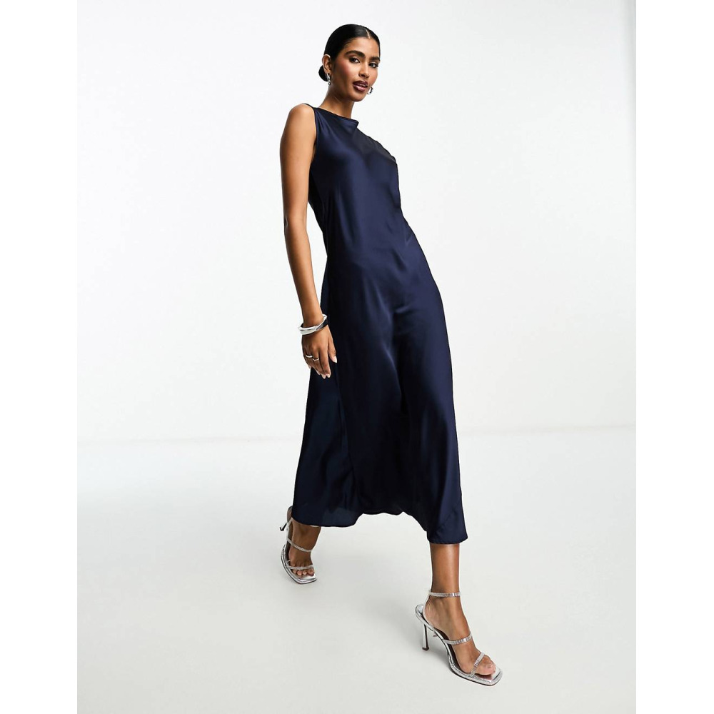 ASOS DESIGN satin midi dress in navy Qwixit 3389