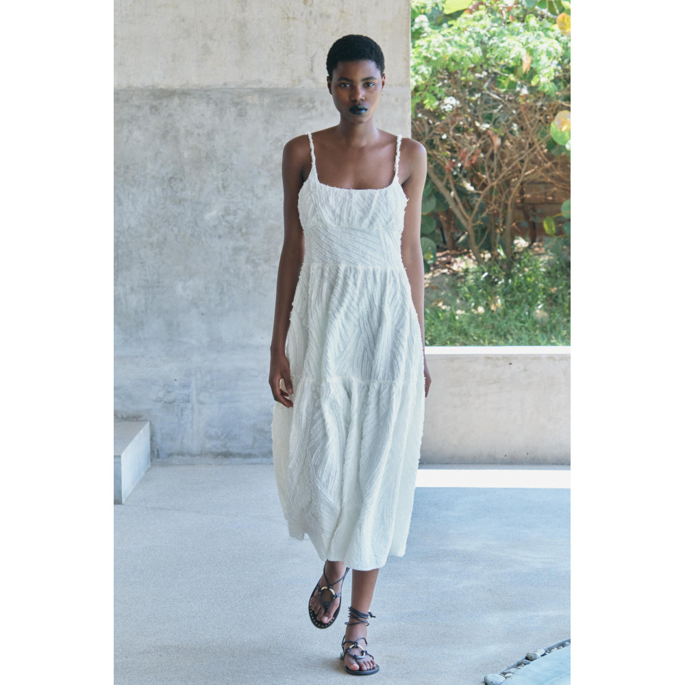 Zara FRAYED JACQUARD DRESS ZW COLLECTION White Qwixit