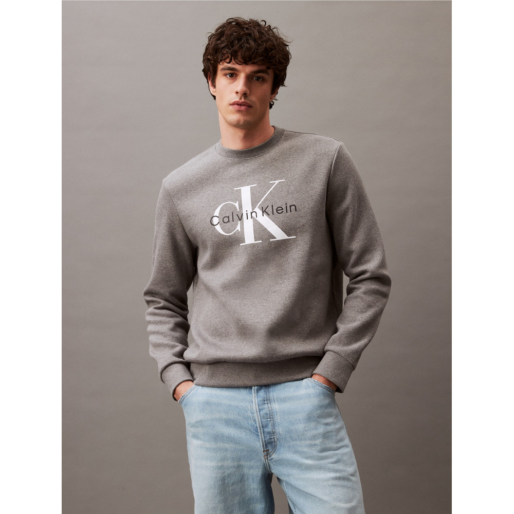 Calvin Klein Monogram Logo Relaxed Fleece Crewneck Sweatshirt Medium Grey Heather Qwixit 6170