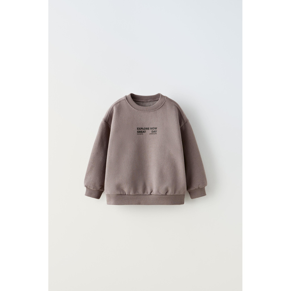 Zara RAISED TEXT SWEATSHIRT Dark mauve Qwixit