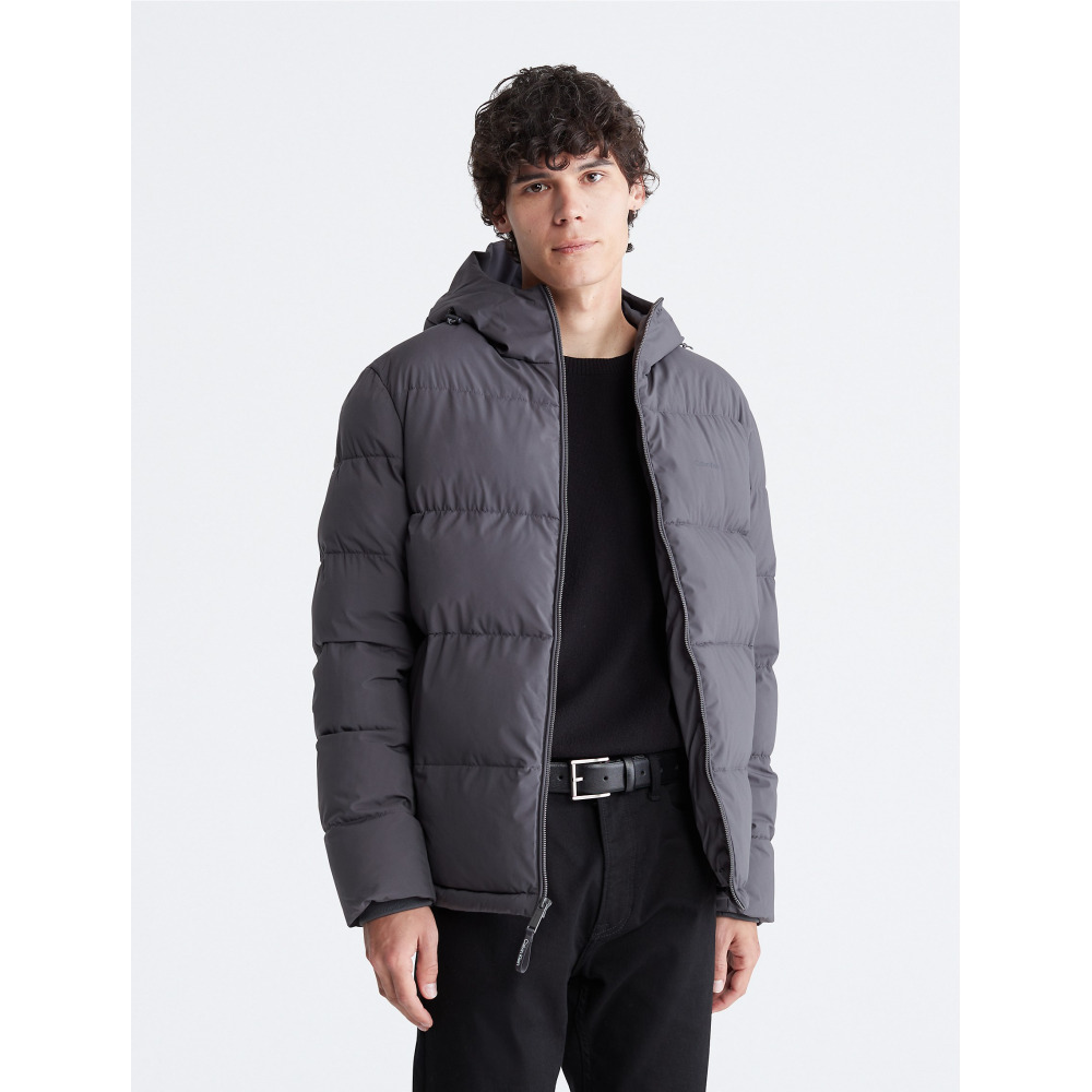 Calvin Klein Hooded Puffer Jacket Forged Iron Qwixit