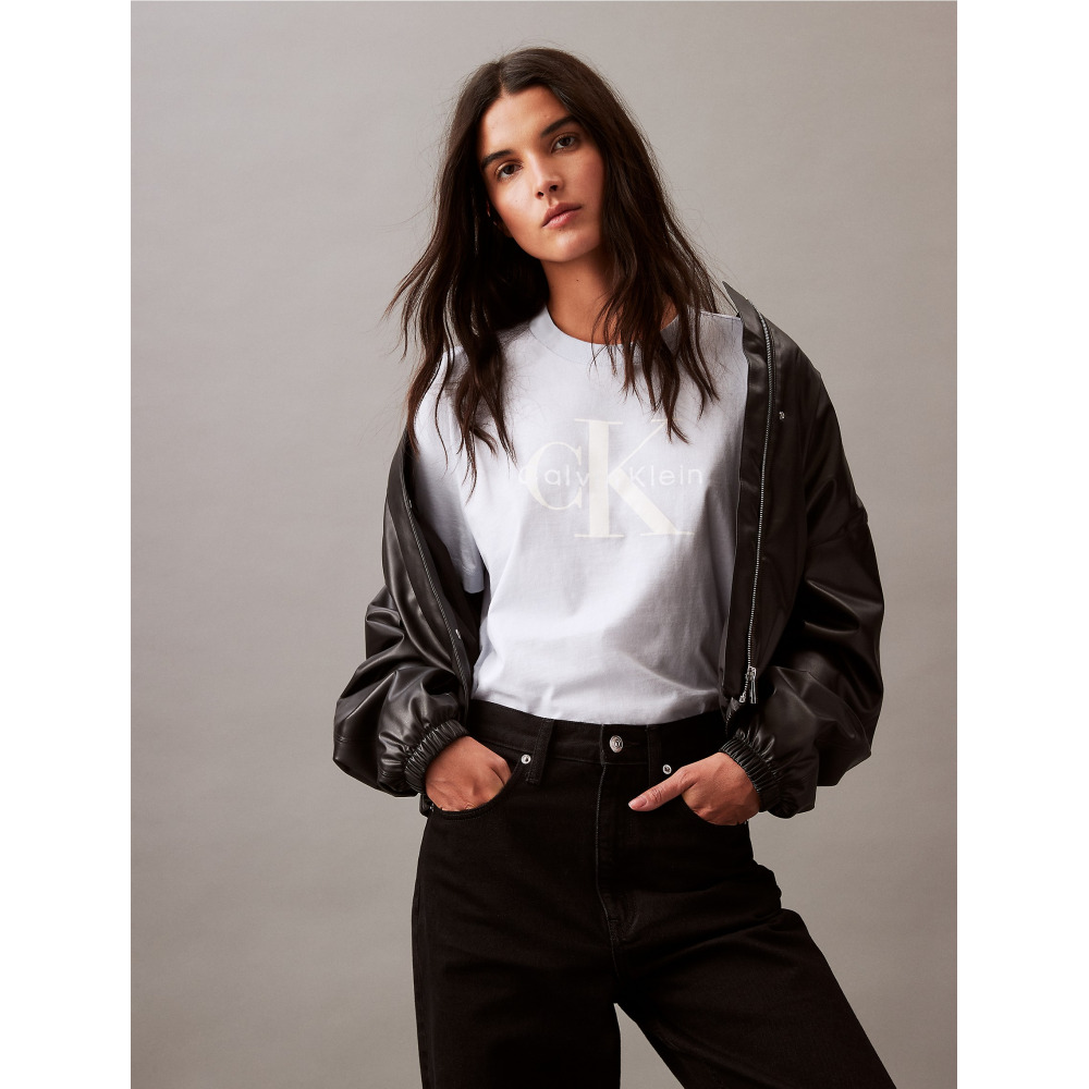 Calvin Klein Monogram Logo Boxy Crewneck T Shirt Arctic Ice Qwixit
