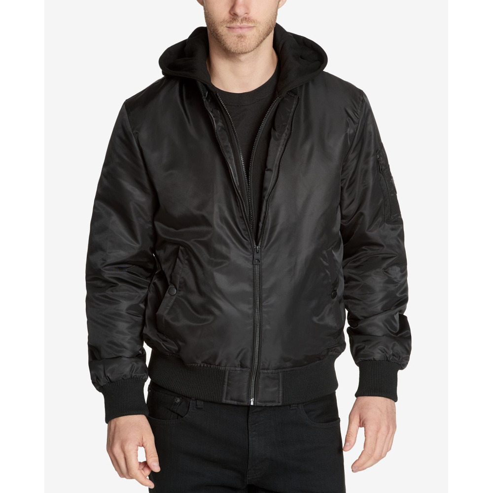 Men's bomber jacket with removable hooded inset cheap