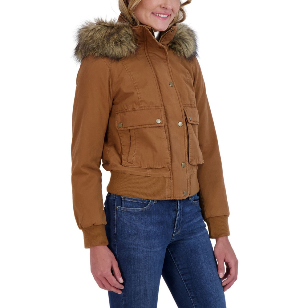 Sebby Juniors Women Cotton Faux Fur Trimmed Bomber Jacket TOBACCO BROWN Qwixit 6401