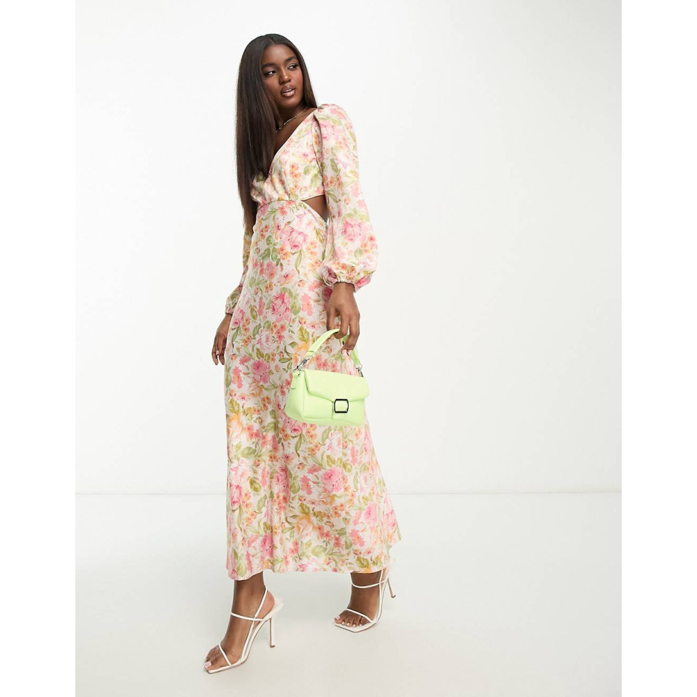 Forever New long sleeve maxi dress in apricot floral Qwixit 9258