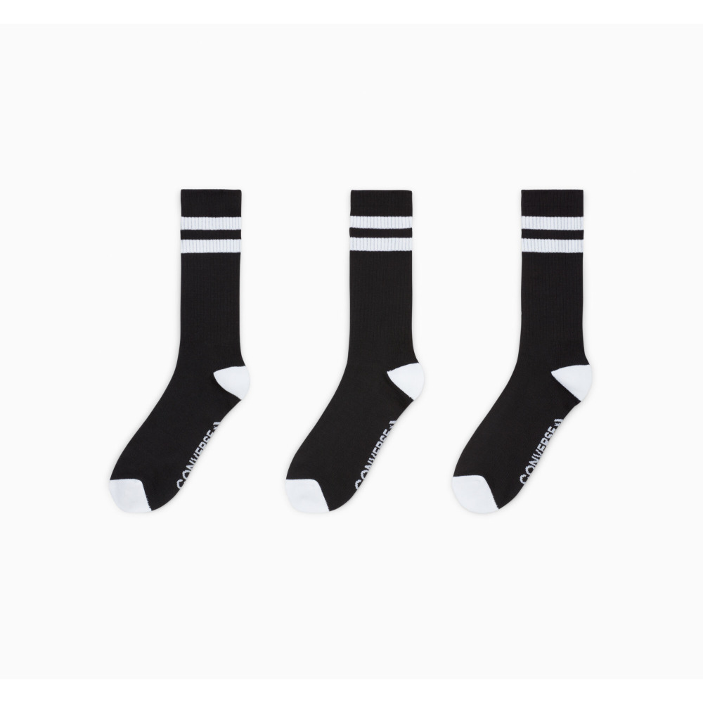 Converse 3 Pack Double Stripe Crew Socks Black