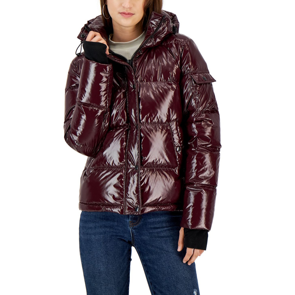 S13 Ella Lacquer Hooded Down Puffer Coat CABERNET Qwixit