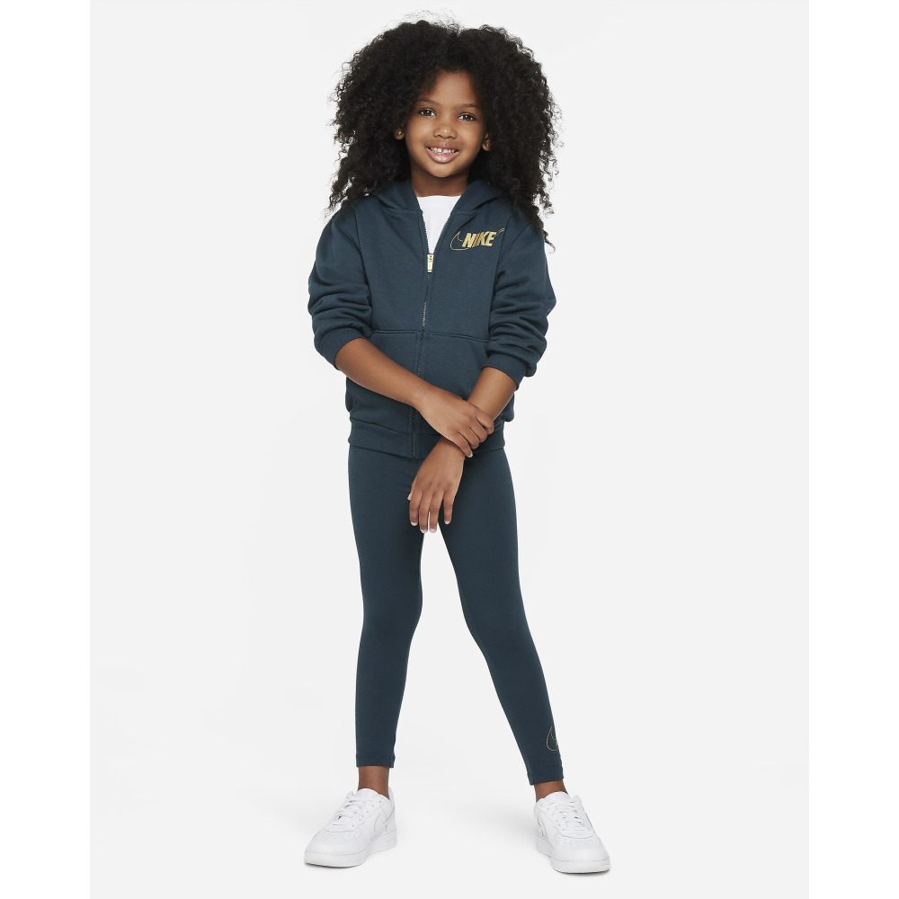 Nike Shine Full Zip and Leggings Set Little Kids 2 Piece Hoodie Set Deep Jungle Qwixit 7036