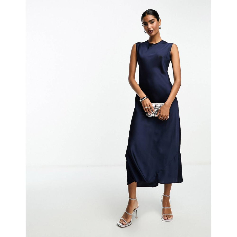 ASOS DESIGN satin midi dress in navy Qwixit 3389