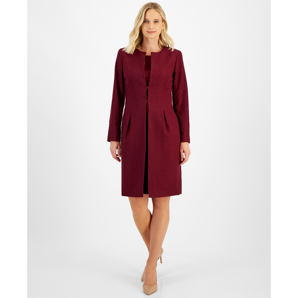 Le Suit Petite Long Collarless Jacket Dress Suit Bordeaux Black Qwixit 17549