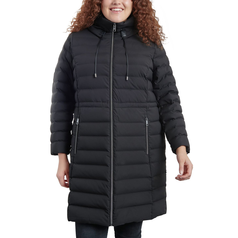 Michael Kors Women s Plus Size Anorak Hooded Faux Leather Trim Down Packable Puffer Coat Created for Macy s BLACK Qwixit