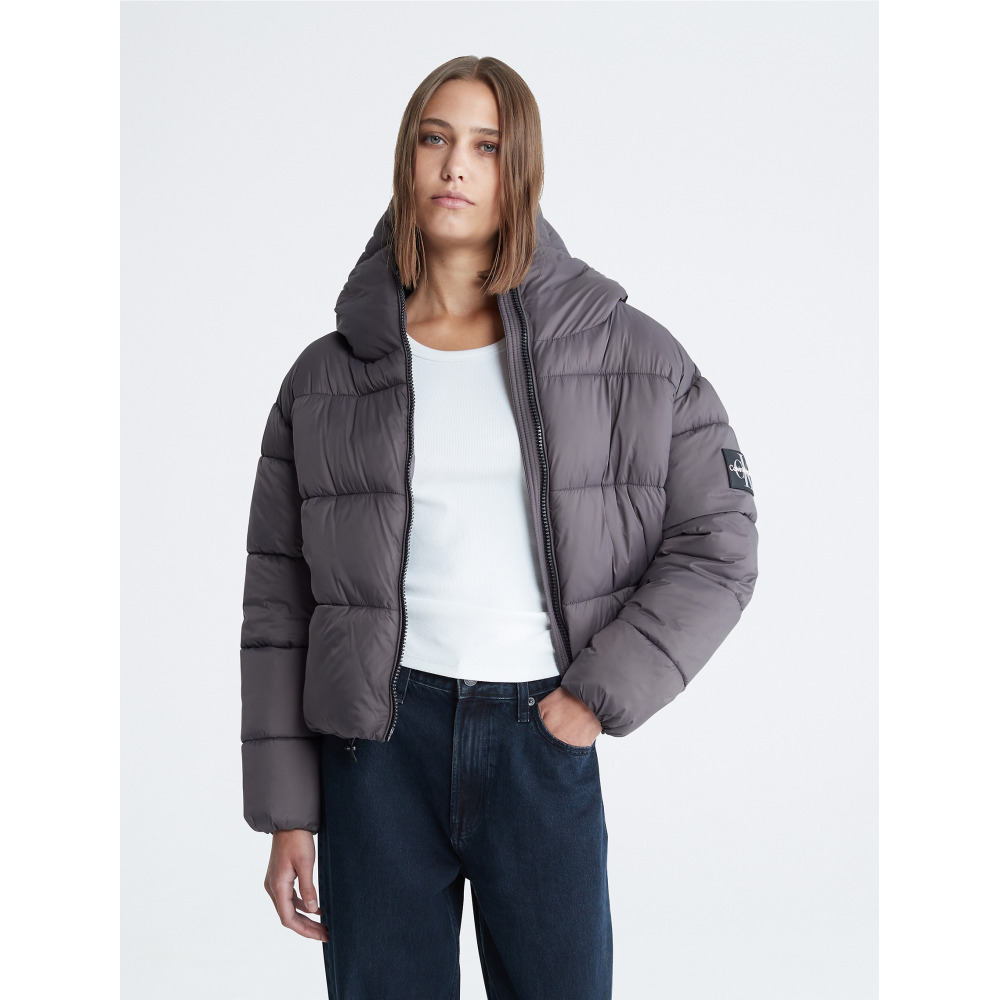 Calvin Klein Boxy Hooded Puffer Jacket Black