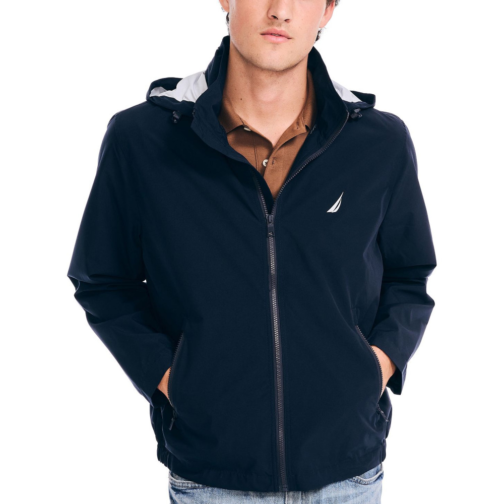 NAUTICA Men s Classic Rainbreaker Hooded Zip Front Lightweight Jacket NAVY