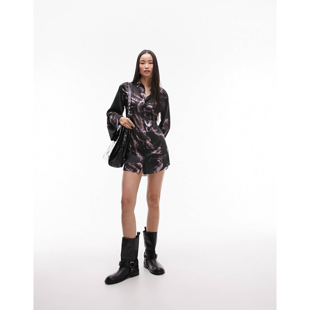 Topshop kimono mini shirt dress in multi abstract print Qwixit 4011