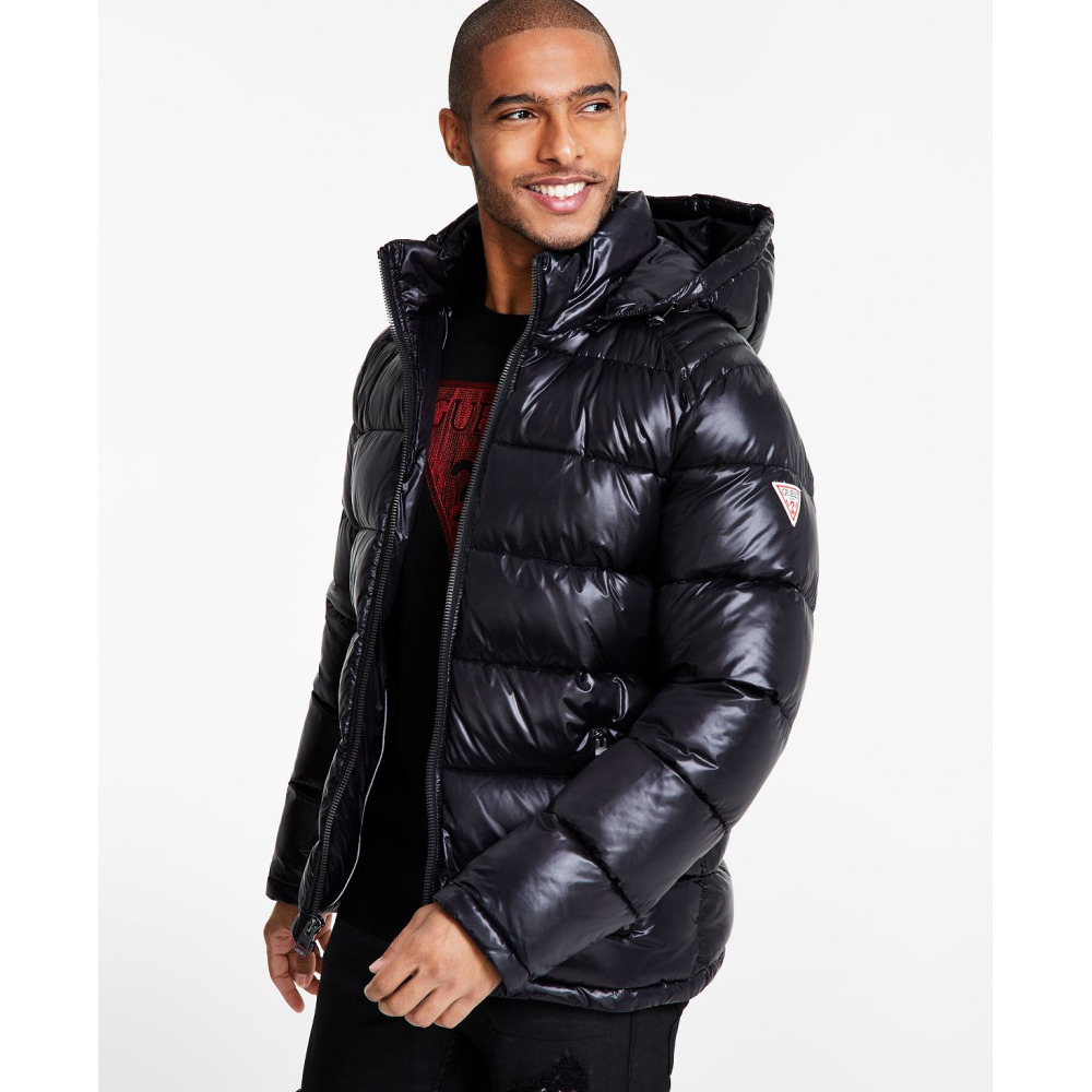 Mens black hooded coat top