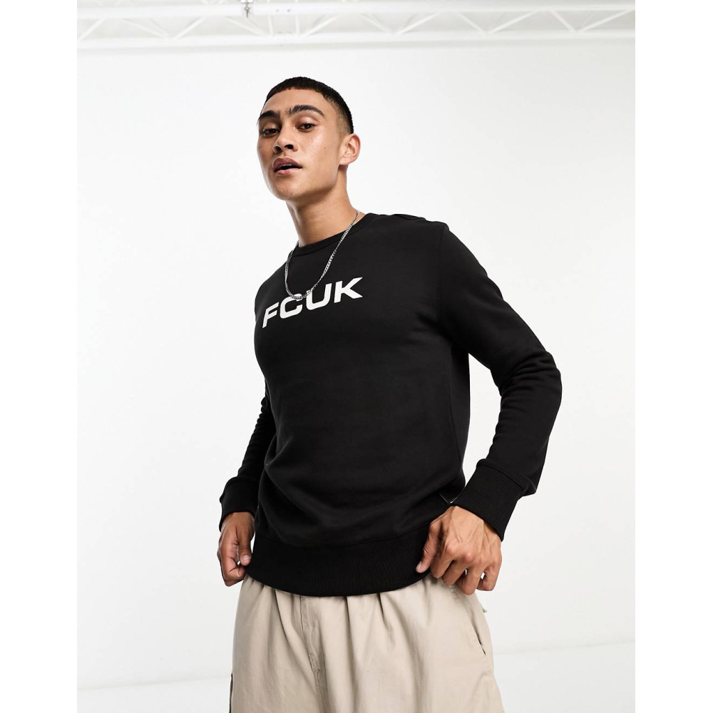 FCUK logo crew neck sweatshirt in black