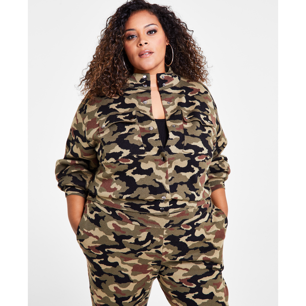 Nina Parker Trendy Plus Size Camouflage Knit Jacket Camo Qwixit 7585