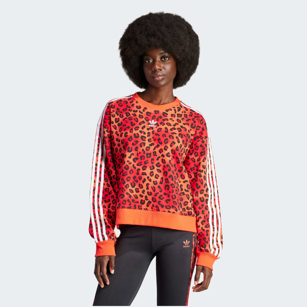 Women s Originals White adidas Originals Leopard Luxe Trefoil Crew Sweatshirt Red Qwixit