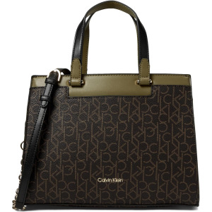 Calvin Klein Velora Signature Satchel Brown Khaki Black Olive Qwixit 13829